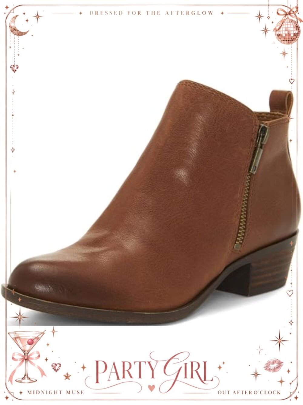 Leather Round Toe Dual Zip Ankle Bootie with Block Heel